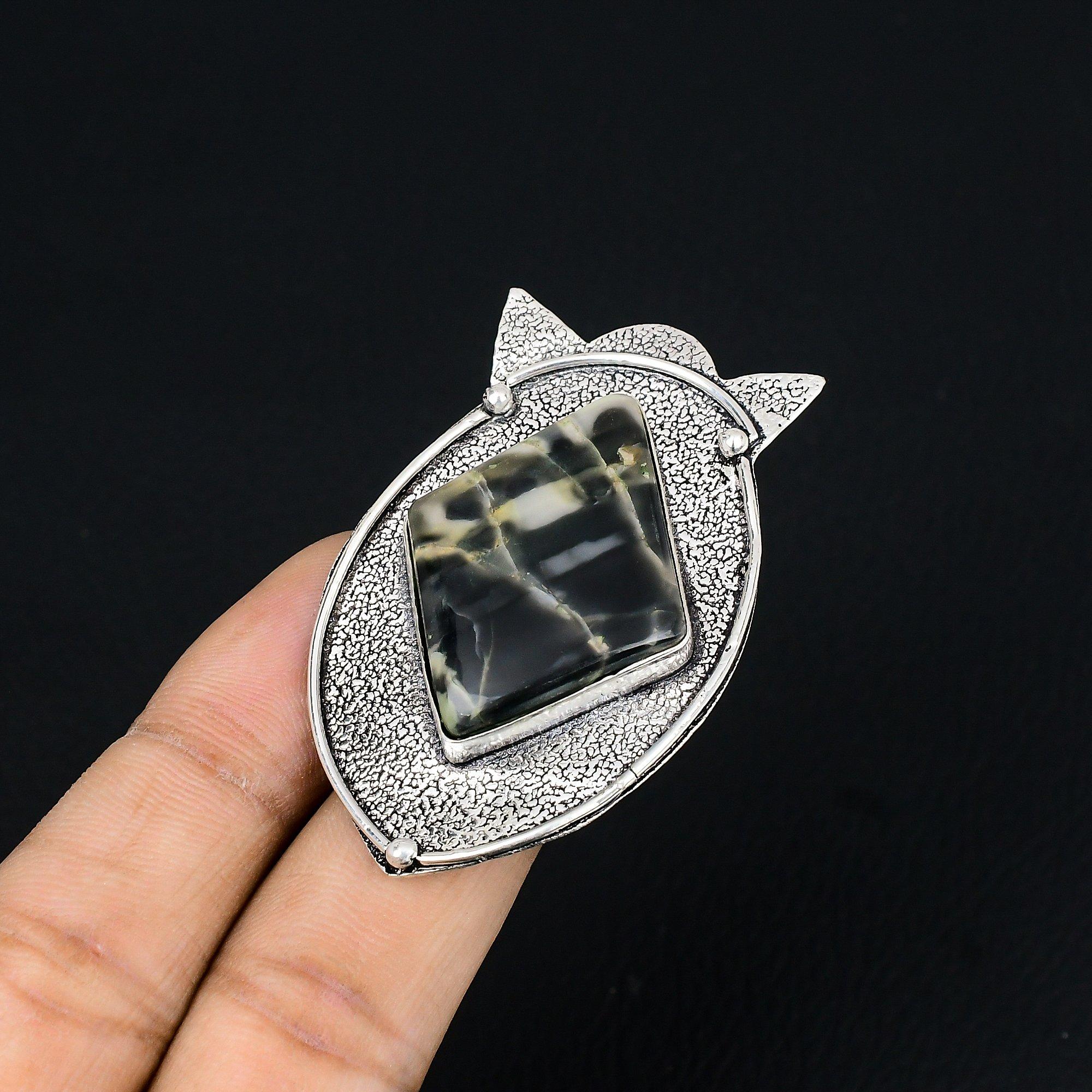 Natural Fume Agate 925 Sterling Silver Engagement Wife Statement Ring Size 6.5 6.5