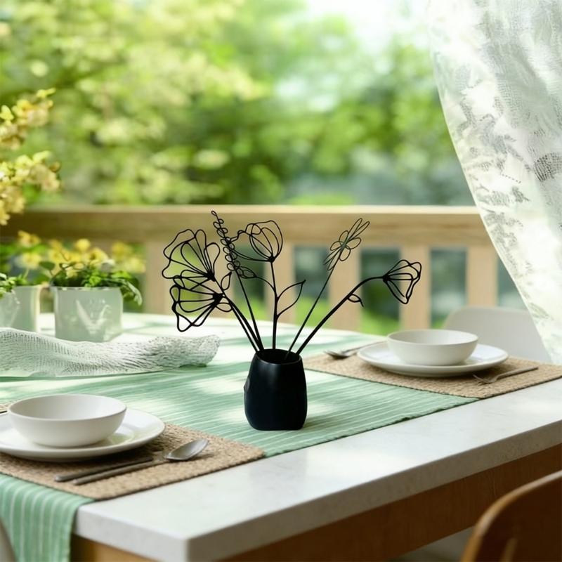 Künstliche Blumen mit langem Stiel für DIY-Blumenarrangements Schwarze Metallblumen Dekorative Gartenstecker Metall-Hofkunst