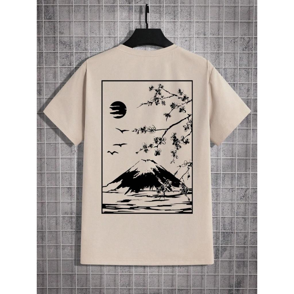 Tokyo Sakura Mount Fuji Business Card T Shirt Men Fashion Tee Clothing Cotton Summer Casual Tops Hip Hop Loose Cotton T-Shirt