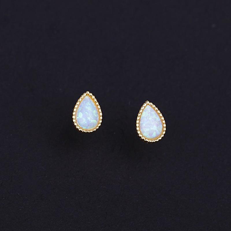 14K Gold-Plated Sterling Silver Opal Stud Earrings - Elegant & Versatile Design for Women