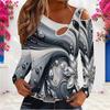 Women Plus Size Asymmetric Cutout Neck Cold Shoulder Long Sleeve Black Gold Printed Fitted Top