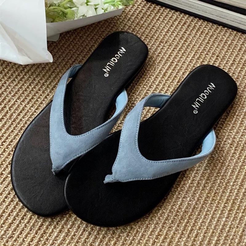 Fashion Round Toe Clip Foot Women Flip Flops 2025 Summer Outside Comfortable Open Toe Flat Shoes Fashion Suppleness Non-slip Beach Shoes