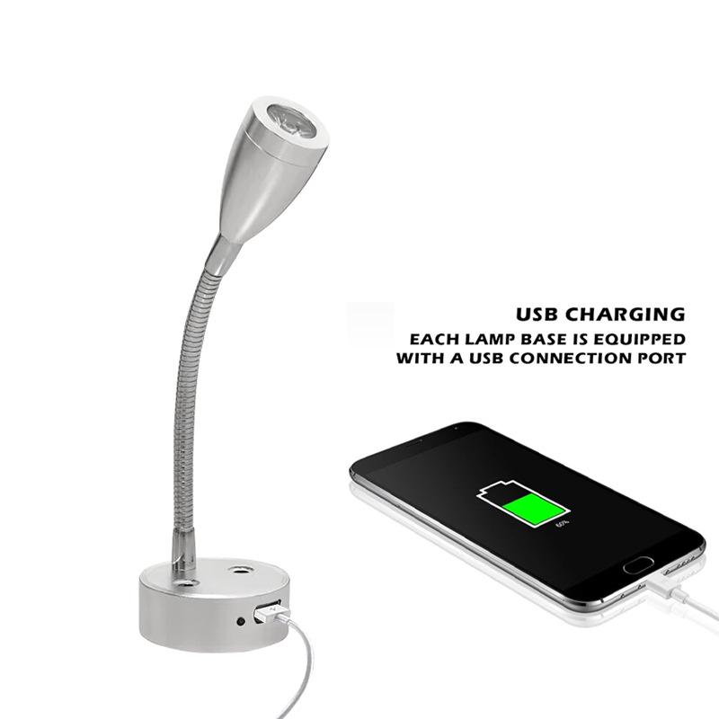 LED Gooseneck Touch Dimmer RV/Boat Reading Light 12V-24V with USB