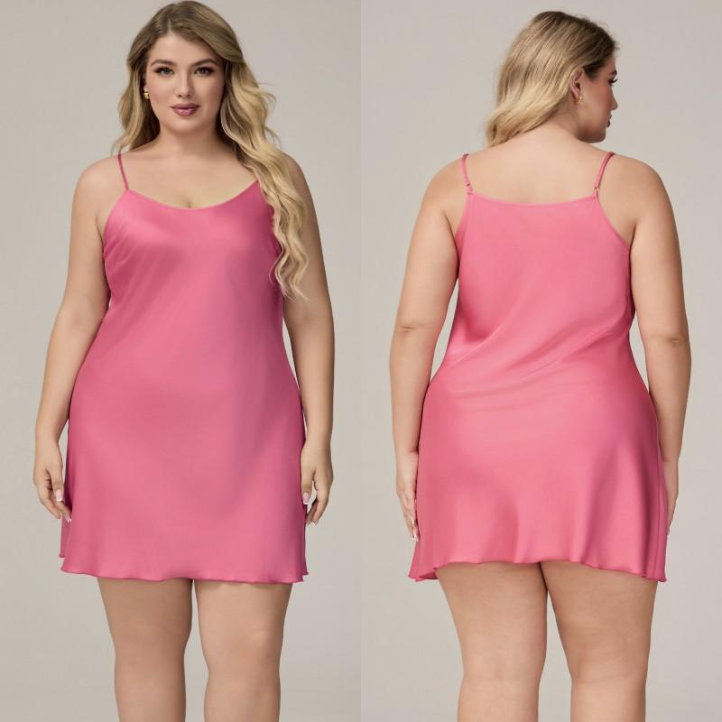 Womens Satin Chiffon Sleep Dress Plus Size V-Neck Sleeveless Nightgown Home Lounge Comfort
