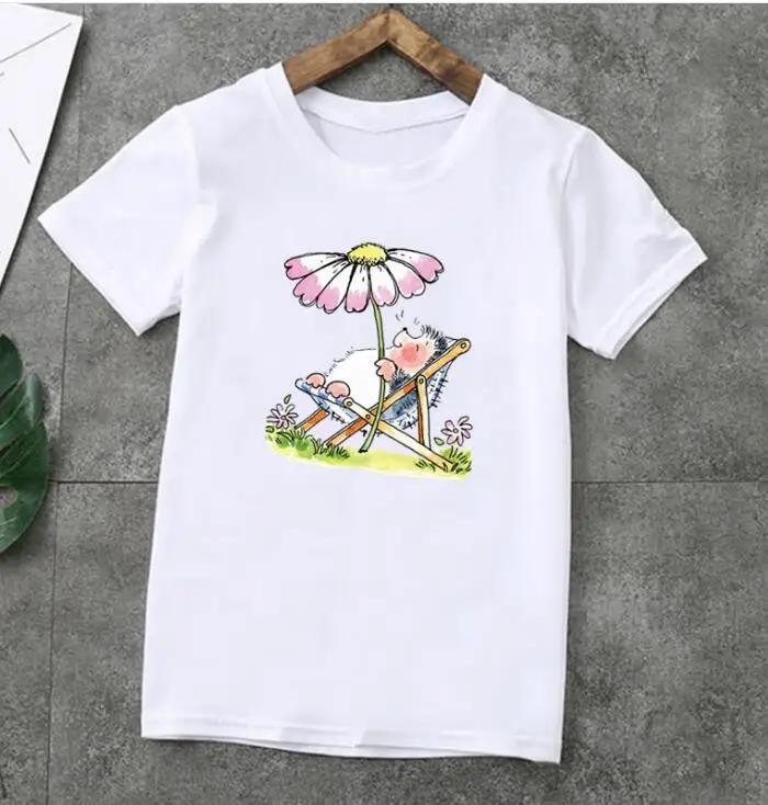 Unisex Summer Tshirt Cute Hedgehog Animal Cartoon Print Short Sleeve Kids Top Fashion Boys Girls Clothes