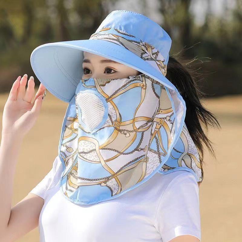 

Summer Sun Hat Sunscreen Big Brim Shawl Hat Mask Face Care Tea Picking Hat Cycling Breathable Sun Hat Female Face Cover Hat Blue