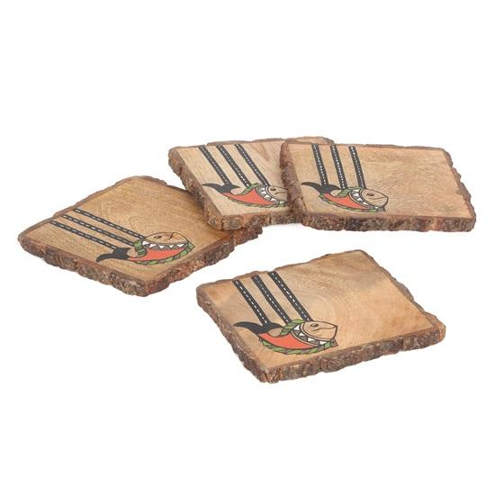 10.16 cm Madhubani Fish Coasters for Office in Mango Wood Set of 4 Tea Coasters for Dining Table for Home Coasters for Cups Coasters for Glasses