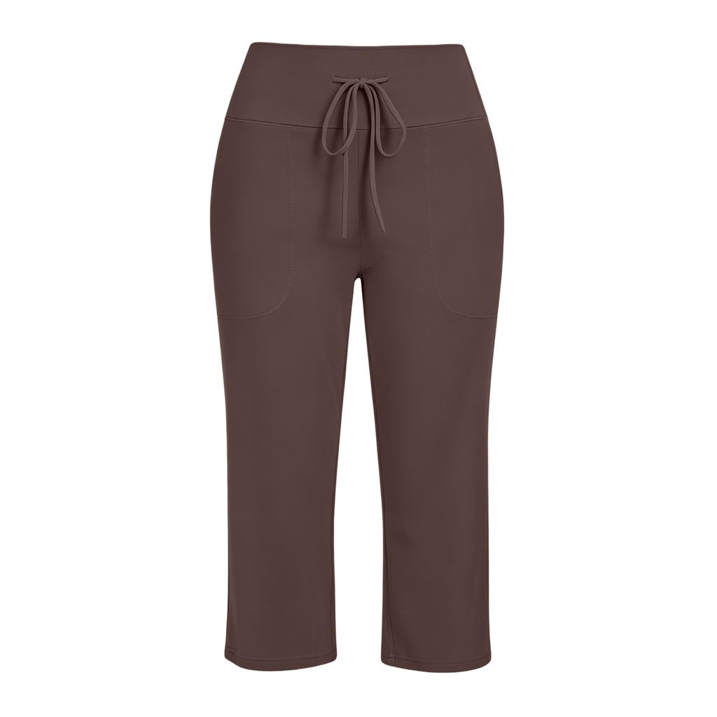 Women's Summer Casual Drawstring Waist Loose Fit Pocketed Capri Pants Lightweight Breathable Fabric Comfortable Fit