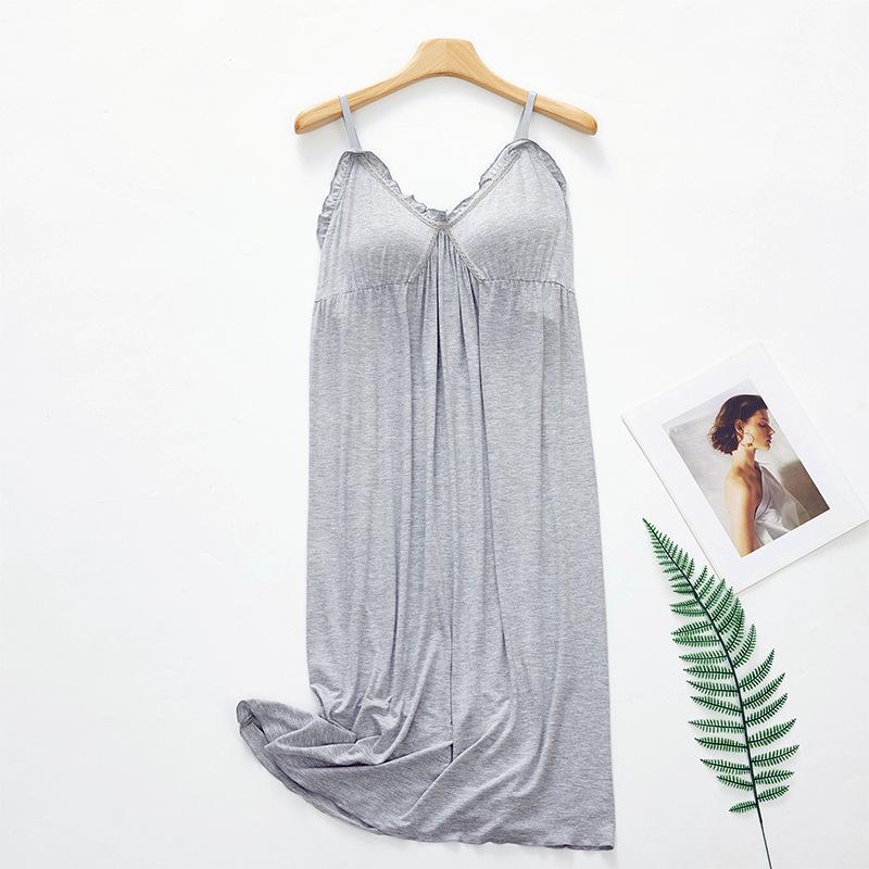 Women s Ruffle Trim Camisole Nightgown with Built-in Bra