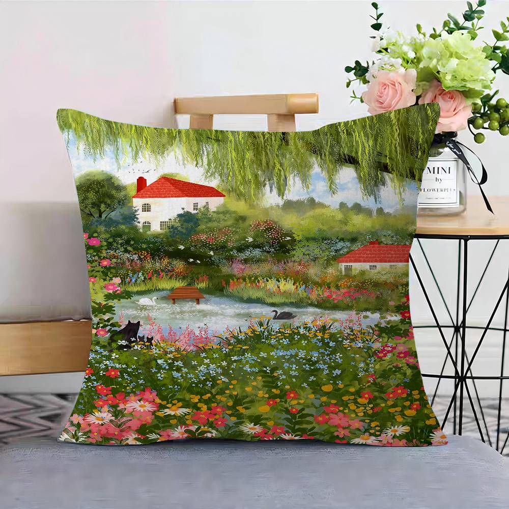 Scenery Painting Art Movie Sticky Personalized Pillow Dust Cover Bedroom Kids Party Decoration Pillowcase Birthday Children Gift