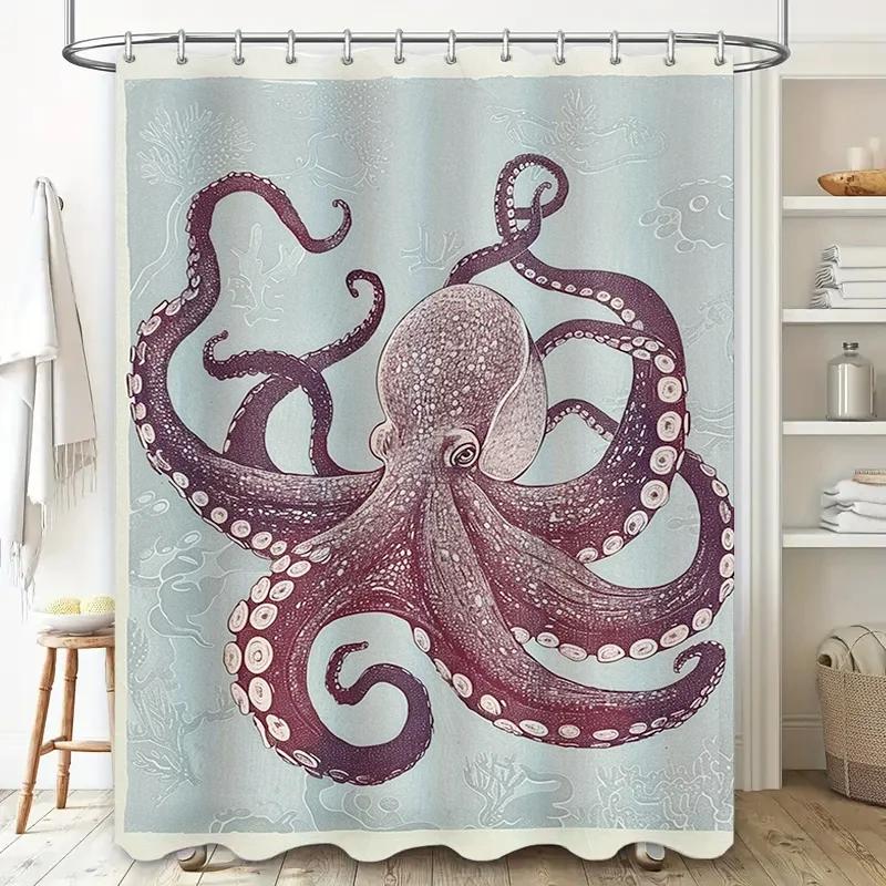 Octopus-themed Shower CurtainSoft Fabric with Waterproof Design for Bathroom Decoration Available in Multiple Sizes