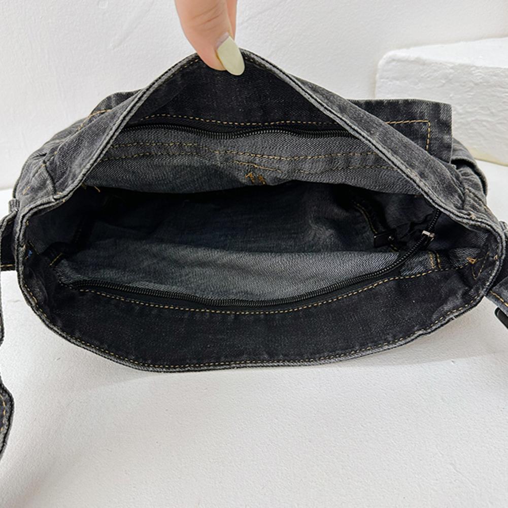 Women Fashion Shoulder Bag Large Capacity Denim Casual Satchel Bag Adjustable Strap Daily Tote Bag Multifunction Chic Hobo Bag