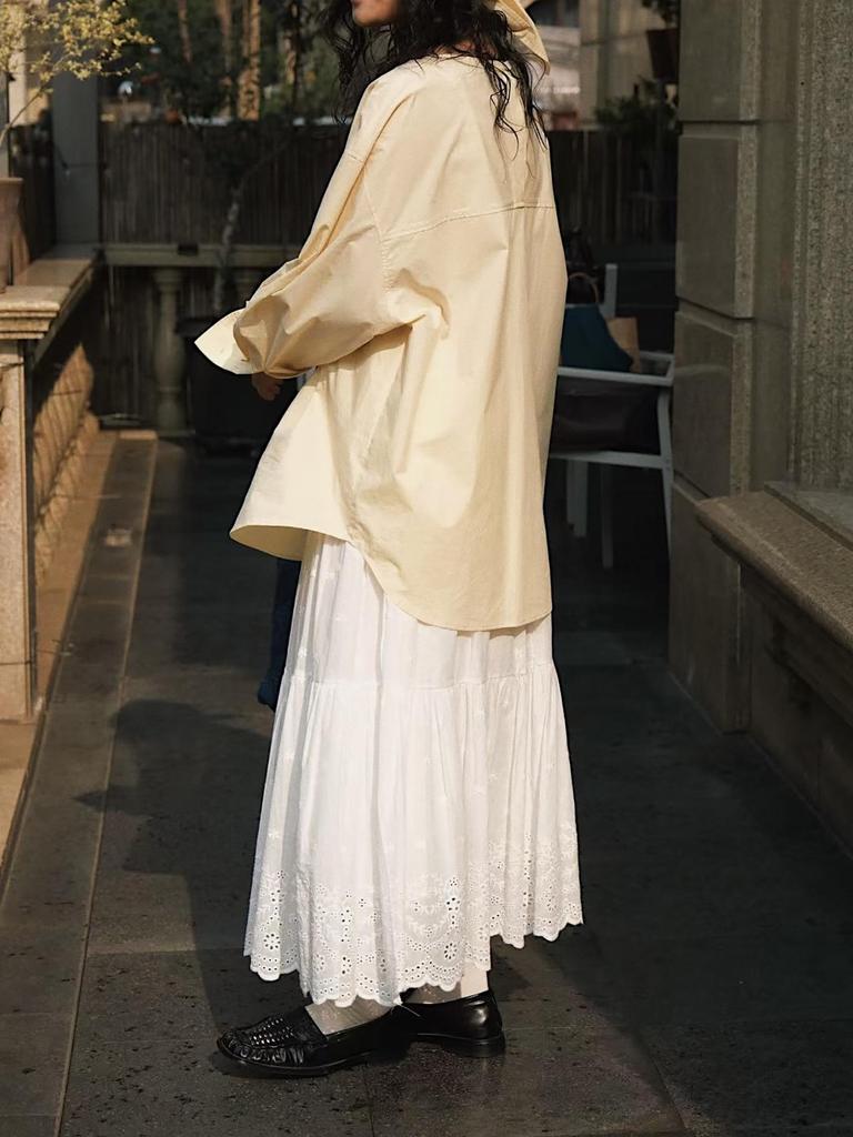 Louvre Bohemian Floral Hollow-Out Midi Skirt: Romantic, Elastic Waist, Loose Fit for Women