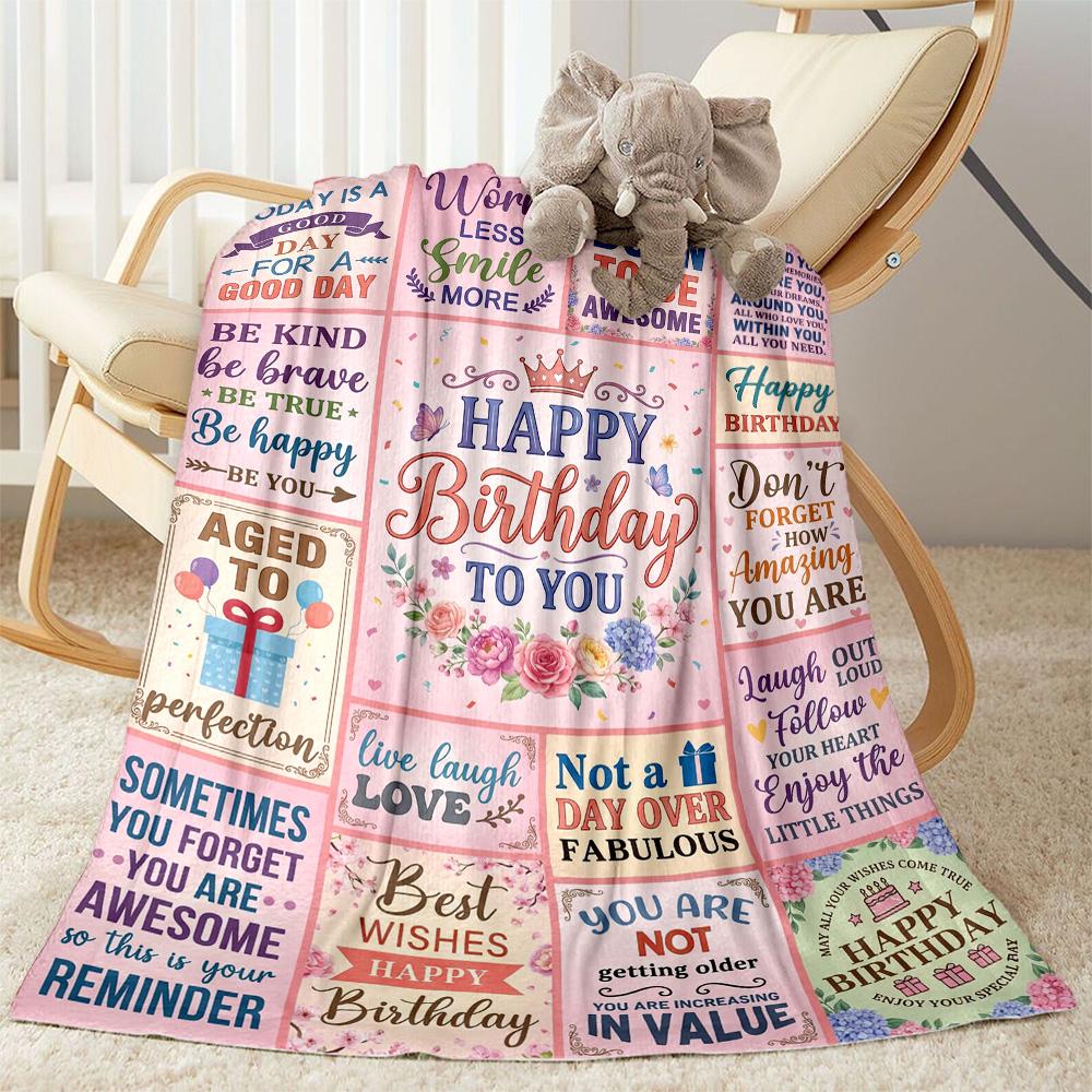 Happy Birthday Wishes Blanket Warmthful Decor Perfect for Couch Sofa Chair All-Season Use Modern Ideal Gift For Birthday Valentine'S Day