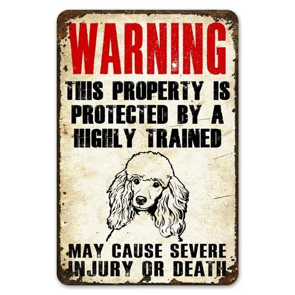 Warning This Property Is Protect By Labradoodle Dog Tin Sign Vintage Farm Decor Art Pet Lover Tin Metal Sign