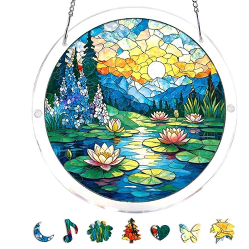 Puzzle Sun Catcher Stained Glass Window Hangings Acrylic Suncatchers Decors for Home Garden Ornament Housewarmings Gift