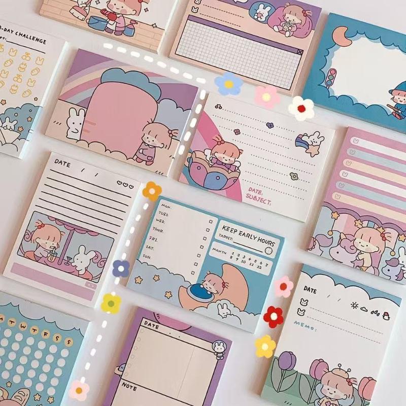 Office School Supplies Ins Cartoon Girl Note Cute Girl Korean Version Message Student Plan Lovely Memo Pad Kawaii Stationery