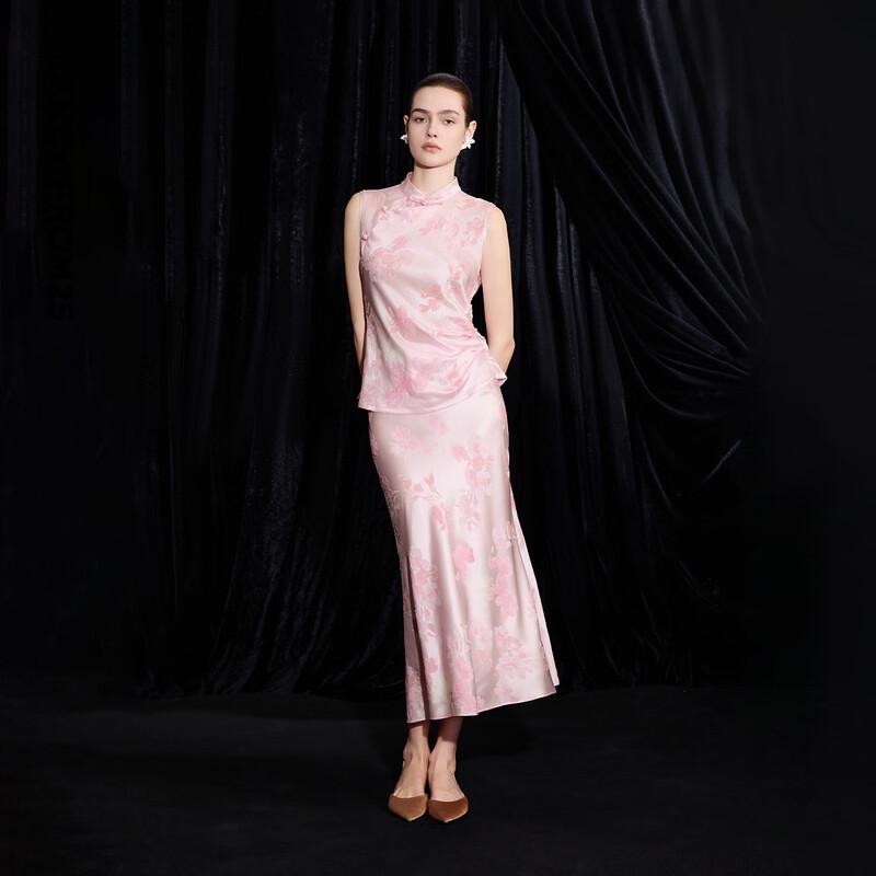 Langzi New Chinese Style Silk Jacquard Shirt & Skirt M