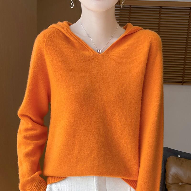 Women's Thick Versatile Wool-Cashmere Knit Hooded Pullover for Autumn/Winter