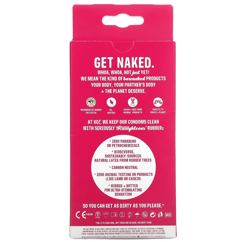 ! Righteous Rubber Ribbed + Dotted Condoms, Unscented, 6 Condoms