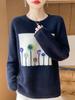 Women's 3D Embroidered Crochet Wool Sweater, Round Neck Autumn/Winter Pullover, Warm & Age-Reducing Layer
