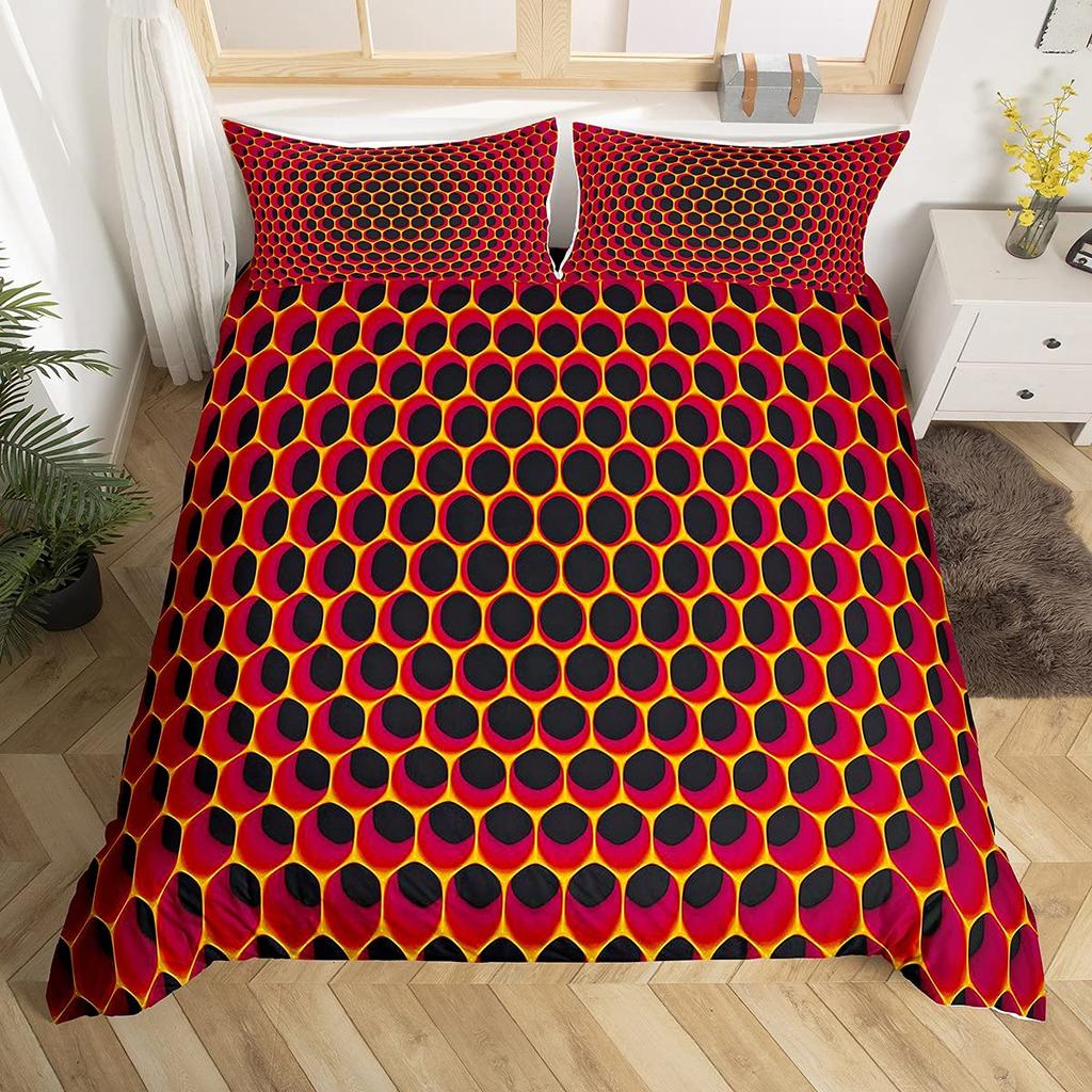 3D Geometric Patterns Printed Softly Bedding Set Stereoscopic Dense Hole Warmly Queen King Size 2/3pcs Polyester Duvet Cover