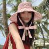 Unique Summer Outdoor Bucket Hat; Double-sided Plaid with Wide Lace-up Edge; Contrasting Sweet Colors for Women