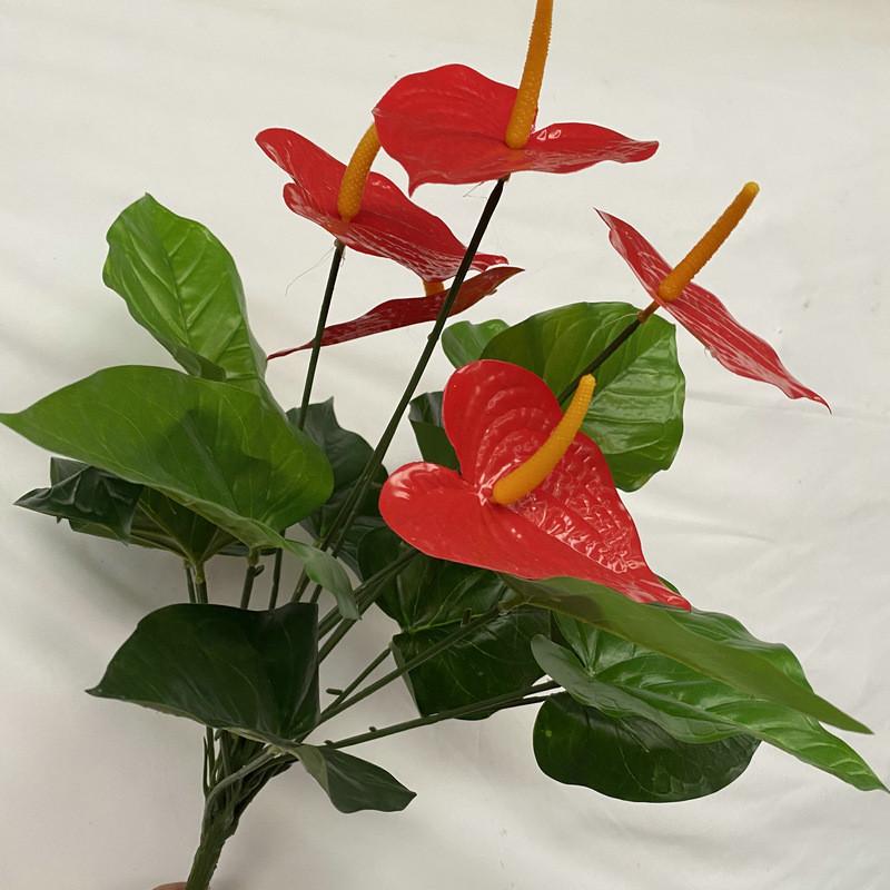 Silk Plants Artificial Multi Branch Red Palm Heart Ear Leaves Wedd Office Decor