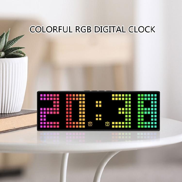 Colorful Display LED Alarm Clock Electronic Digital Clock Voice Control 12/24H 2 Alarms Countdown Wall Table Desk Clock