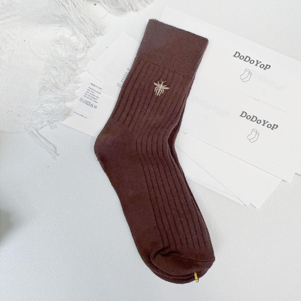 Embroidered Bee Socks Mid-Tube Socks Catwalk The Same Trendy Solid Color Cotton Socks Vertical Striped Double Needle Socks