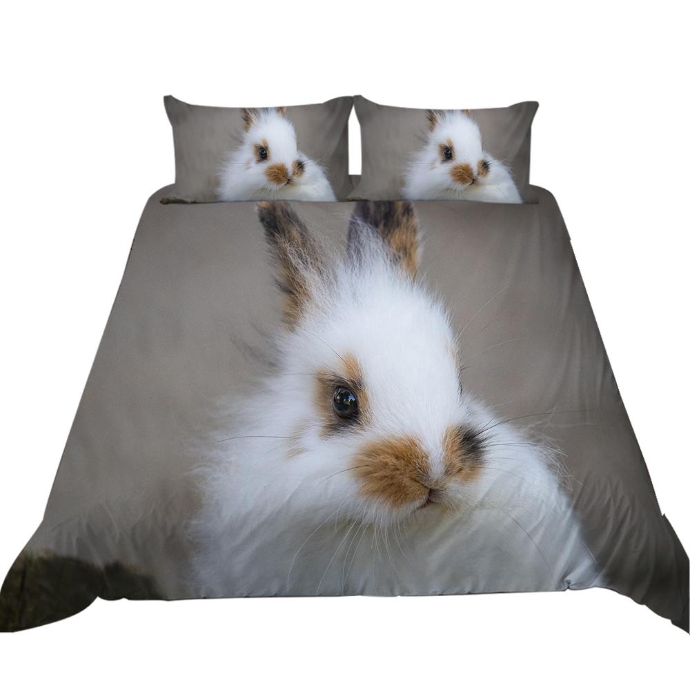 Pościel 3D ze wzorem królika, kołdra i poszewka na poduszkę z nadrukiem zwierzęcym wykonane z ultracienkiej tkaniny włóknistej, zapewniające wygodną i miękką dekorację domu za pomocą zamków błyskawicznych