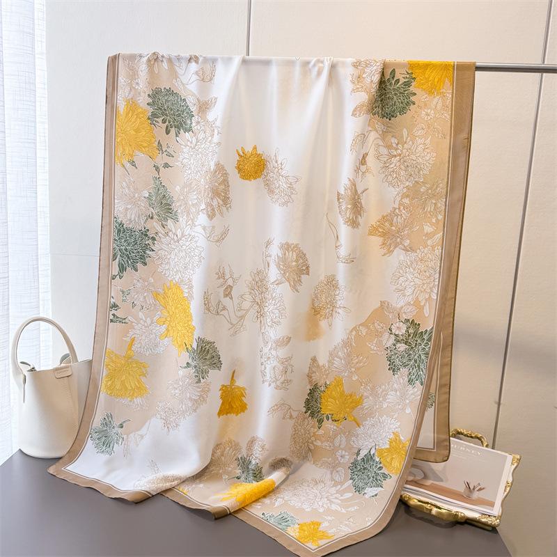 Koreanische Dünne Bedruckte Schals Damen Imitationsseide Brokat Sonnenschutz Schals Frühling Herbst Langer Schal Wickeltücher Weiblich Neu