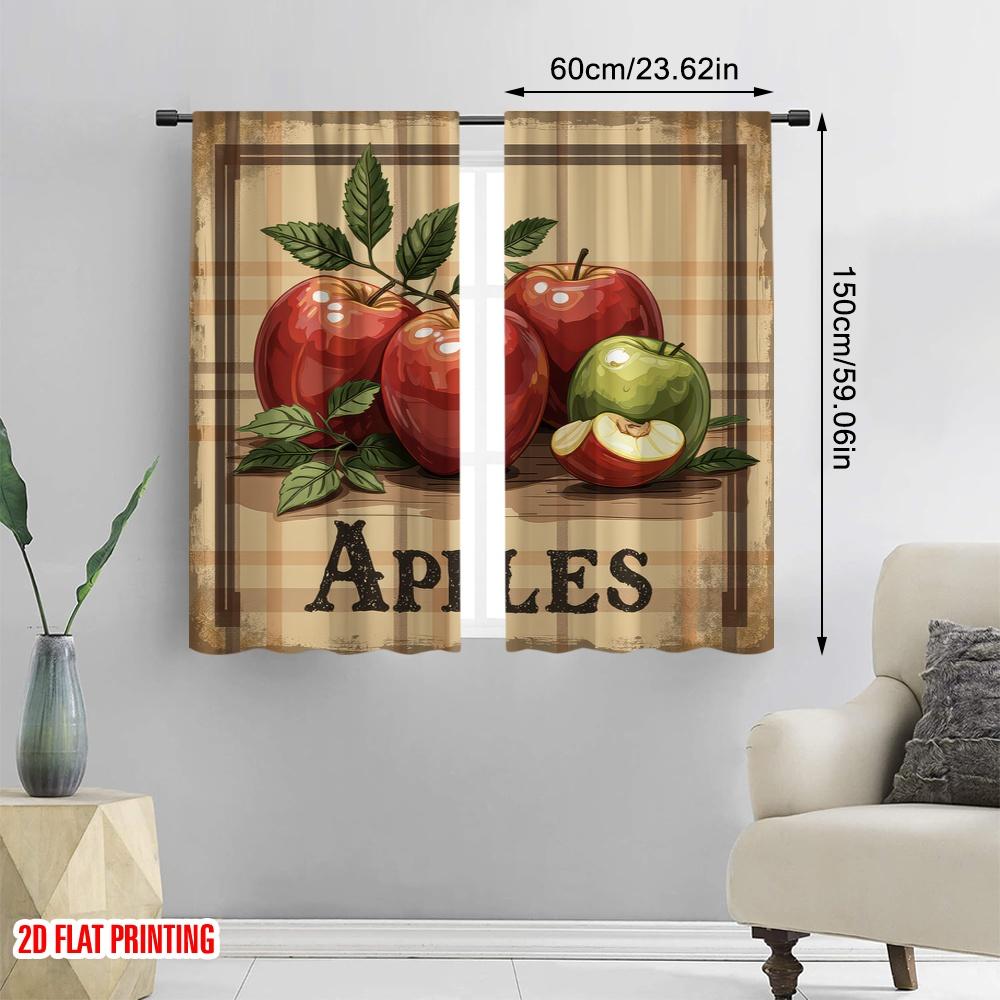2D Flat Printing 2pcs Window Drapes Apple Versatile 100% Polyester,Without Electricity Birthday Party for Holiday Family Party