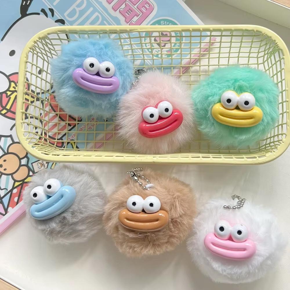 Cute cartoon funny clown keychain mini stuffed sausage mouth keychain, plush toy colorful big mouth plush pendant bag pendant