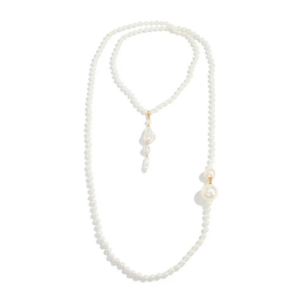 SHIXIN Luxury Big Imitation Pearl Long Chain Necklace for Women Bridal Elegant Beaded Sweater Chain Wedding Jewelry On the Neck