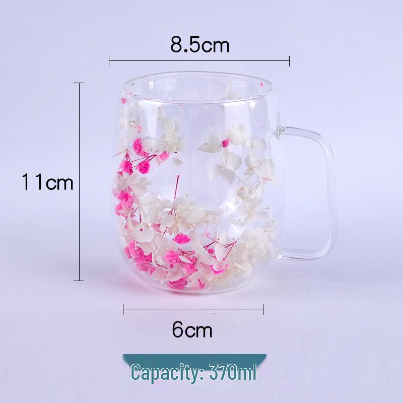 Luxury Double-Layer Glass Cup with Real Flowers and Quicksand Design