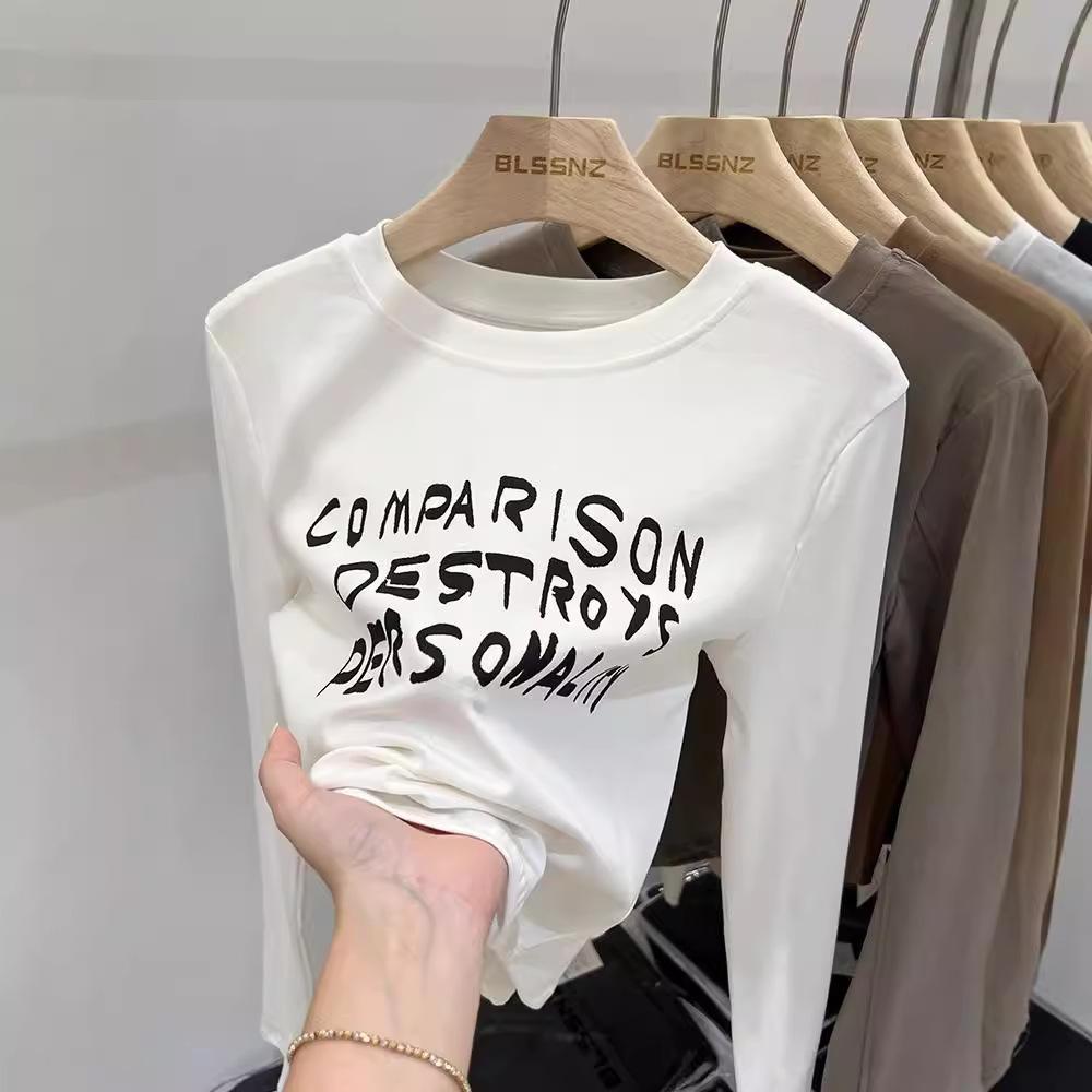 

Женская осенняя мода Лонгслив с круглым вырезом Приталенный Базовый Пуловер Футболка Топ для многослойности XL