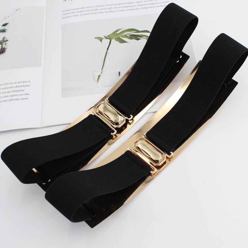 Metal Mirror Decorative Belt, Women'S Gold Elastic Buckle, Elastic Wide Waist Seal, And Two Dresses Are Optional.