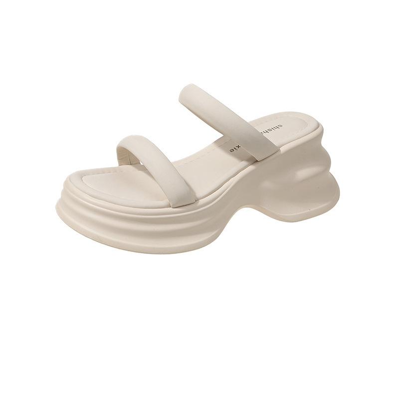 

Тапочки на высоком каблуке, женская летняя верхняя одежда 2025 года, новые летние высококачественные маленькие пляжные тапочки с толстой подошвой и юбкой, классные тапочки 40 бежевый