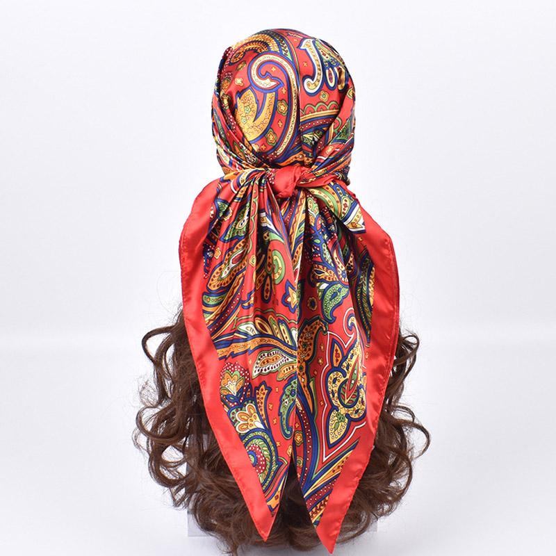 High Quality Silk Scarves Women Square Satin Hijab Scarf Plain Handkerchief Shawls Wraps Head Female Headband Islamic Bandanna