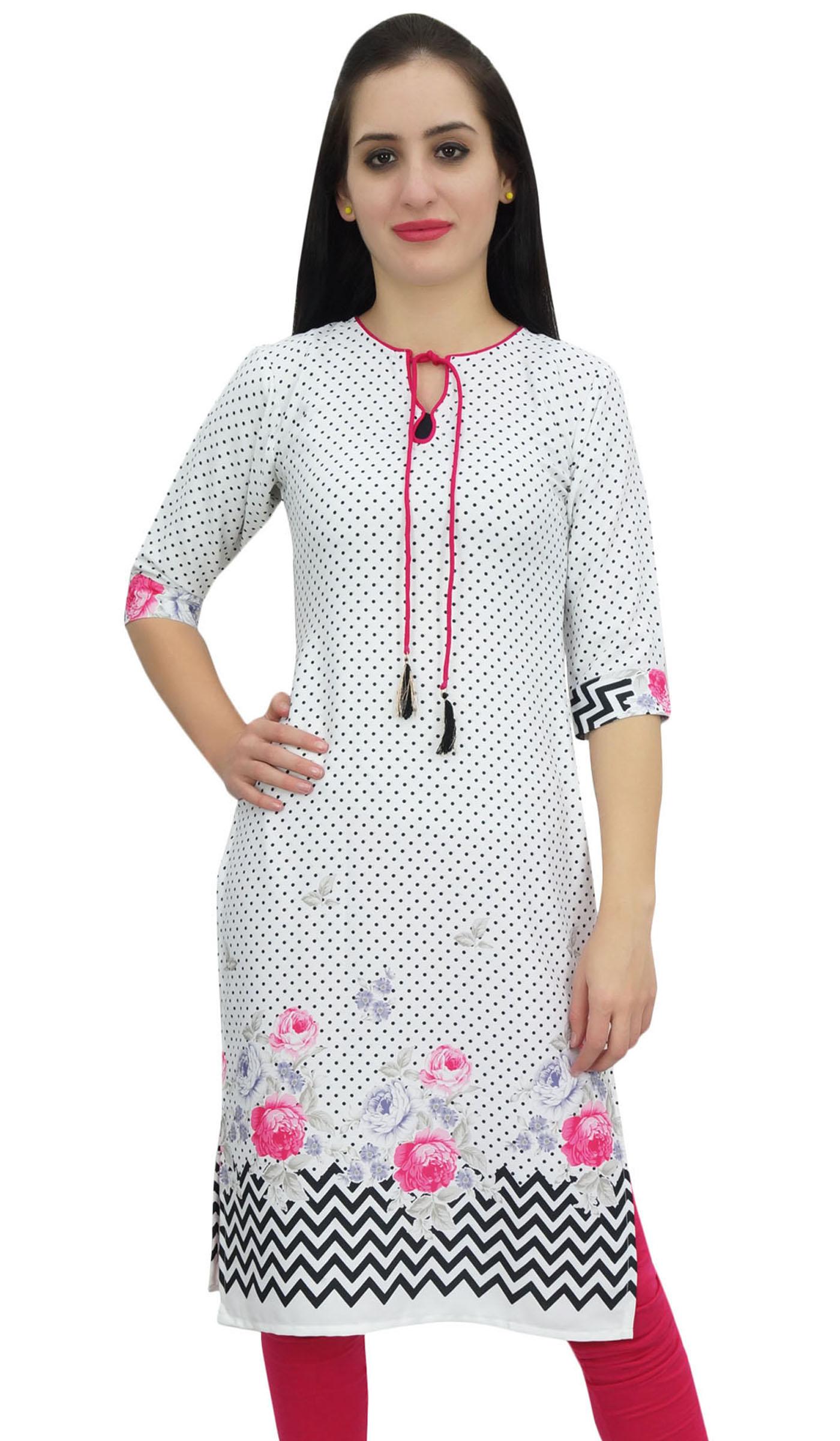 

Bimba Жіноча літня туніка з принтом від Georgette Kurti Cream Moss Kurta-10 8 білий