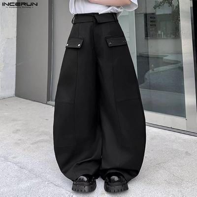 Men Zip-up Waist Casual Baggy Drop-crotch Pants Long Trousers