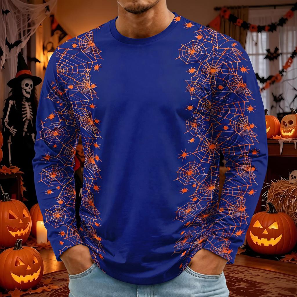 Men's Halloween Long Sleeve T-Shirt Neck Loose Fit Casual Versatile Top