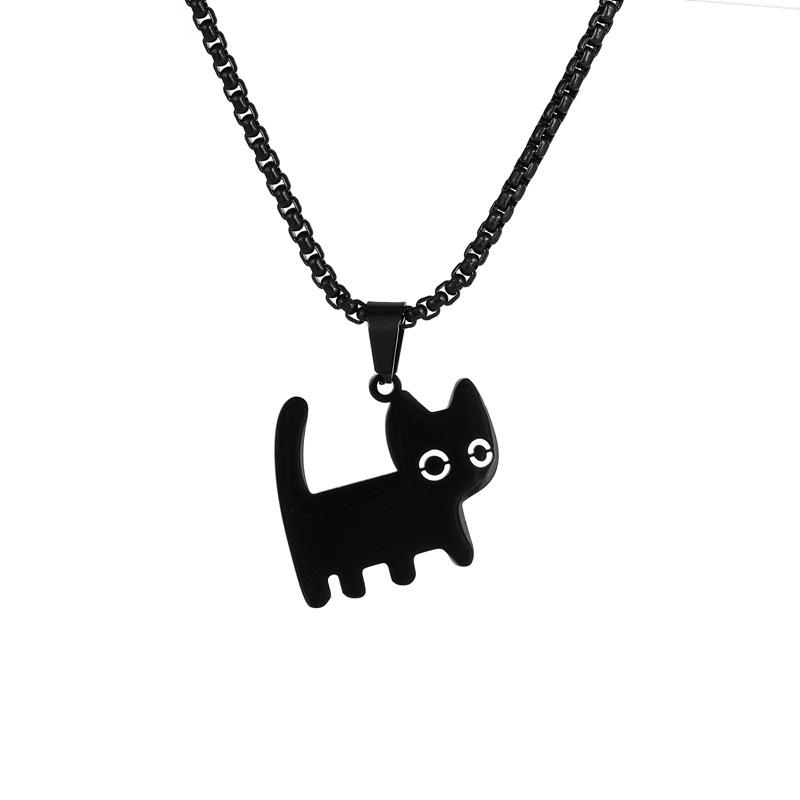 New Walking Cat Pendant Titanium Steel Simple Necklace Jewelry for Men and Women