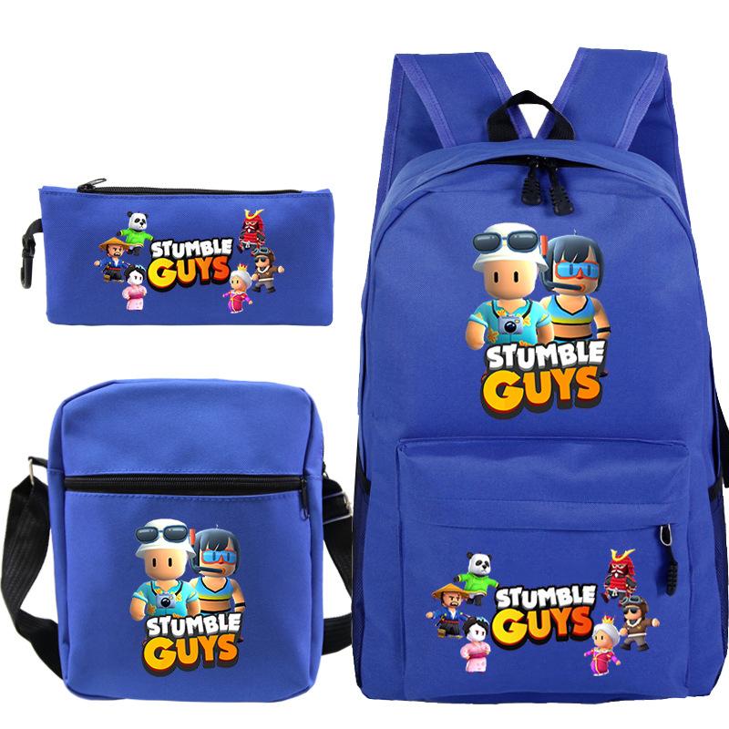 New Stumble Guys Game Merchandise Printed Student Backpack Three-piece Set Boys and Girls School Bag Set
