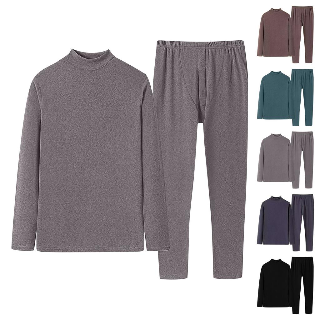 Men's Stylish Warm Turtleneck Velvet Long Sleeve Top And Pants Suit