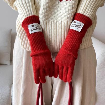 Lange wollen gebreide handschoenen voor dames Nieuwe winter fietshandschoenen Koubestendig Vinger touchscreen Warm voor heren