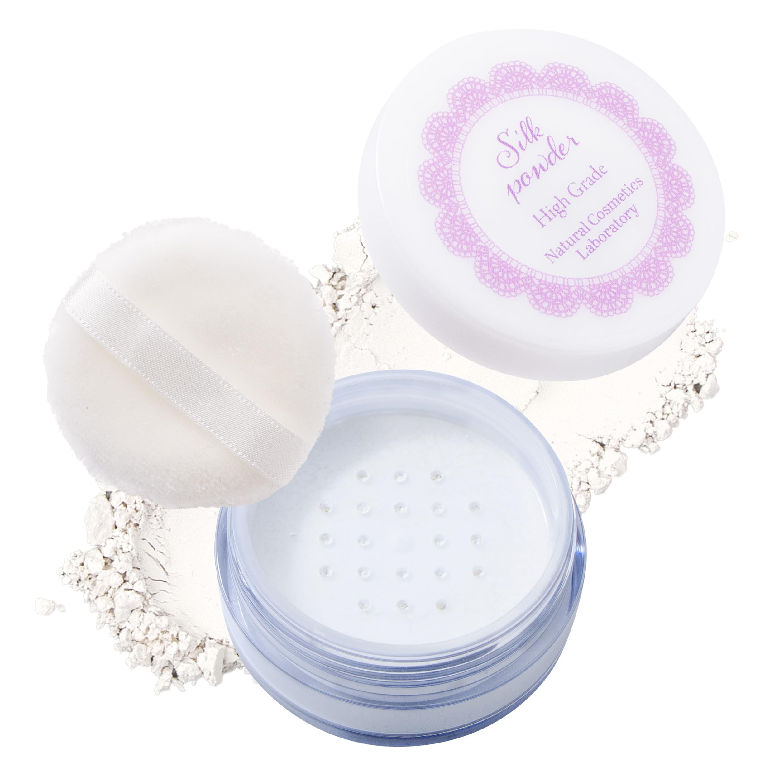 

Лаборатория натуральной косметики Шелковая пудра, Высококачественная, 100% шелк, Сделано в Японии, Пудра для лица, Рассыпчатая основа, 7 г, Футляр с пуховкой