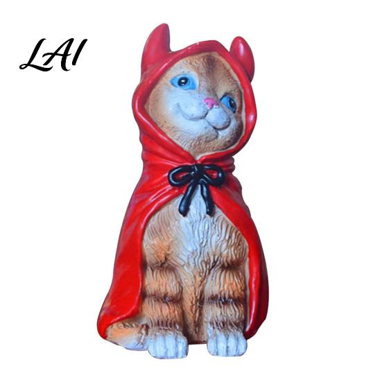Little Red Riding Hood Cat Halloween Figurine Resin Miniature Statue Desktop Animal Ornaments Wizard Statue with Witch Hat/Cloak/Pumpkin Lamp Design
