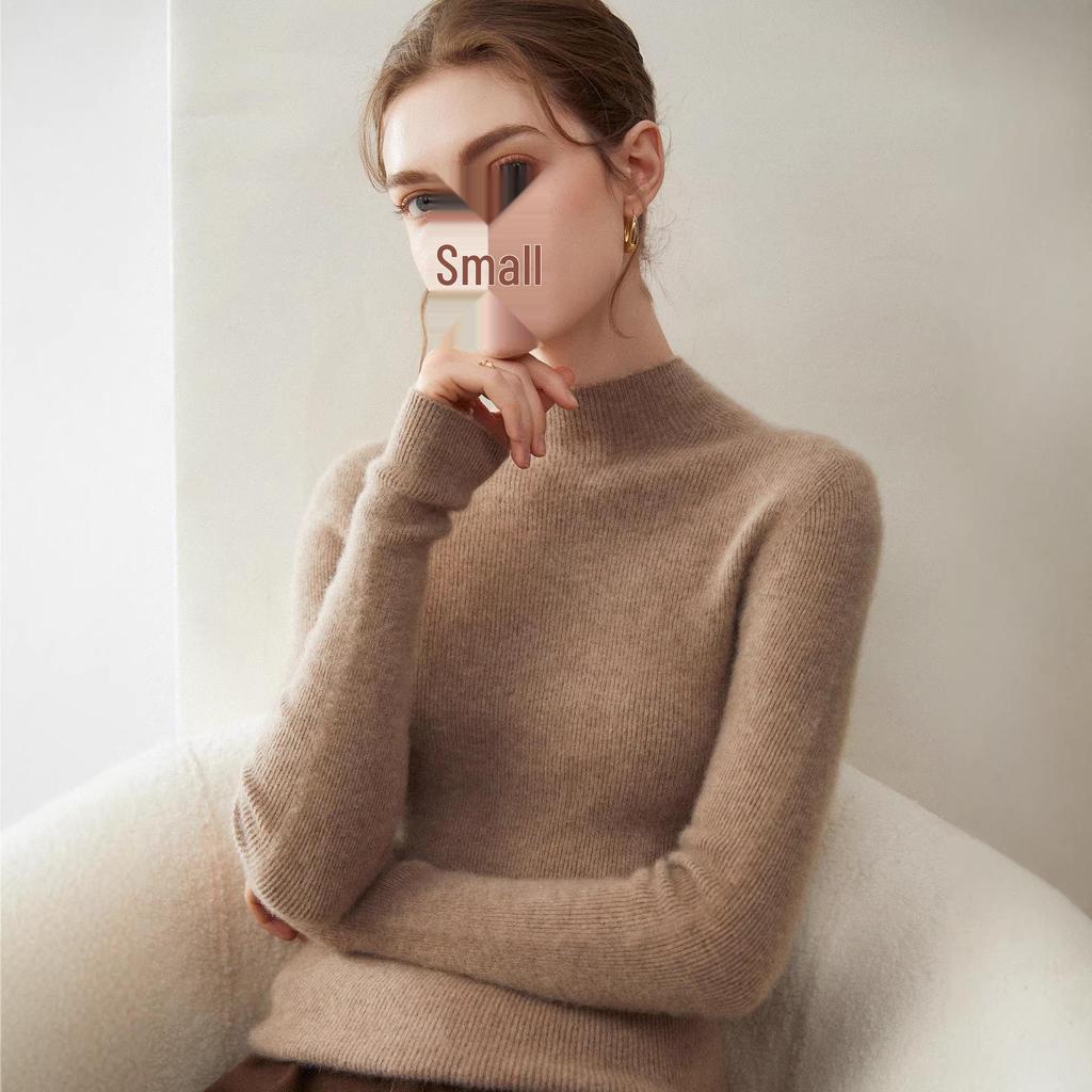 Kangsai Ni Women's Pure Cashmere Sweater - Half-High Neck, Solid Color, Slim Fit, Autumn/Winter Knit Base Layer.